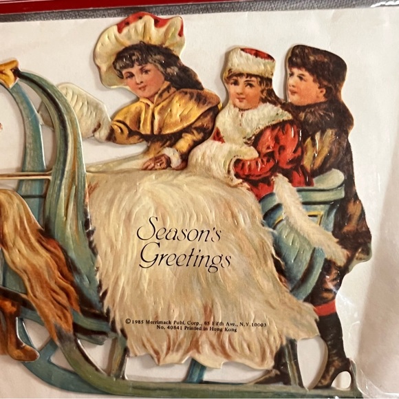 NEW Old Stock Victorian embossed 3D Christmas card sleigh horses greeting card - Picture 1 of 6